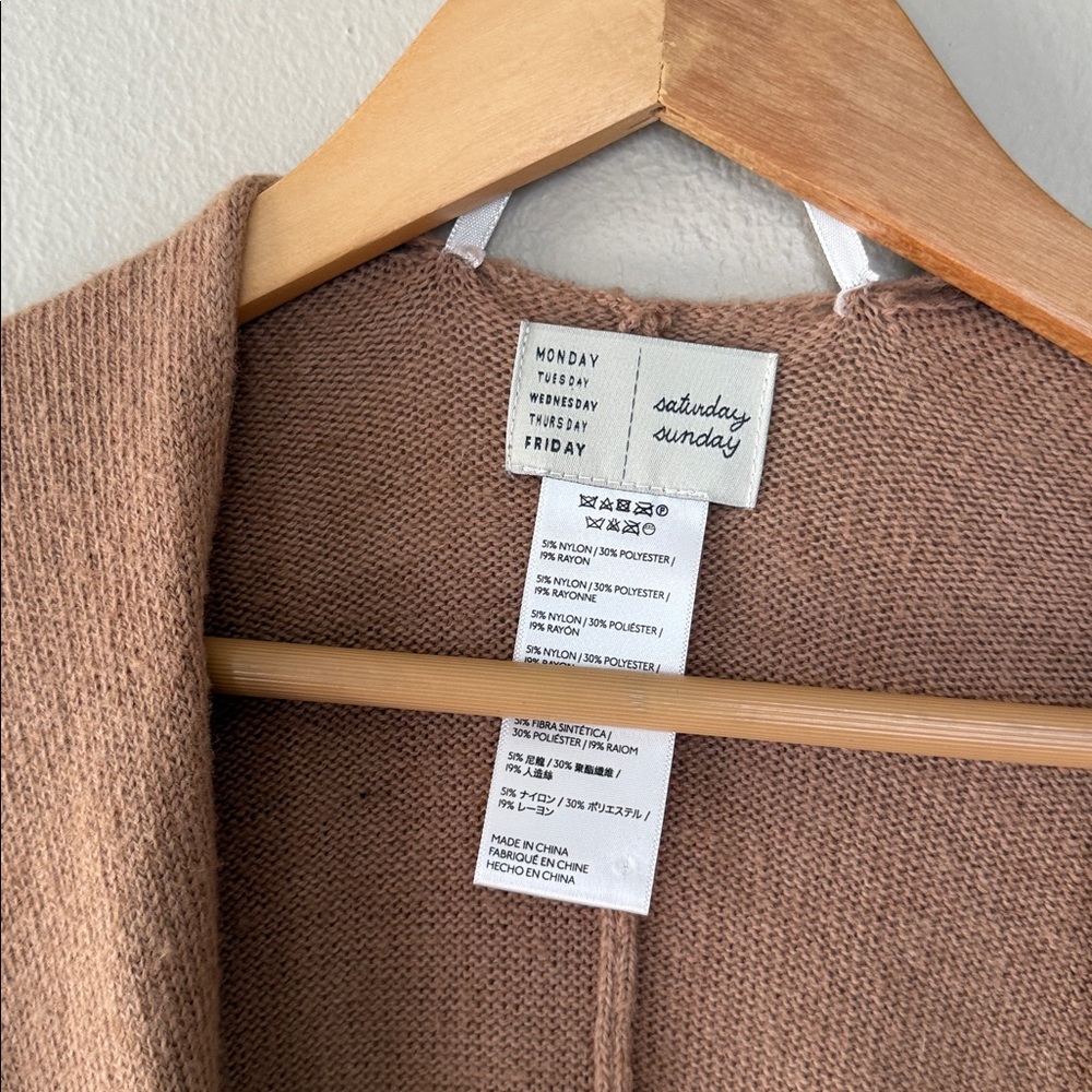 Saturday Sunday Tan Open Front Cardigan with Belt one size - Picture 2 of 5